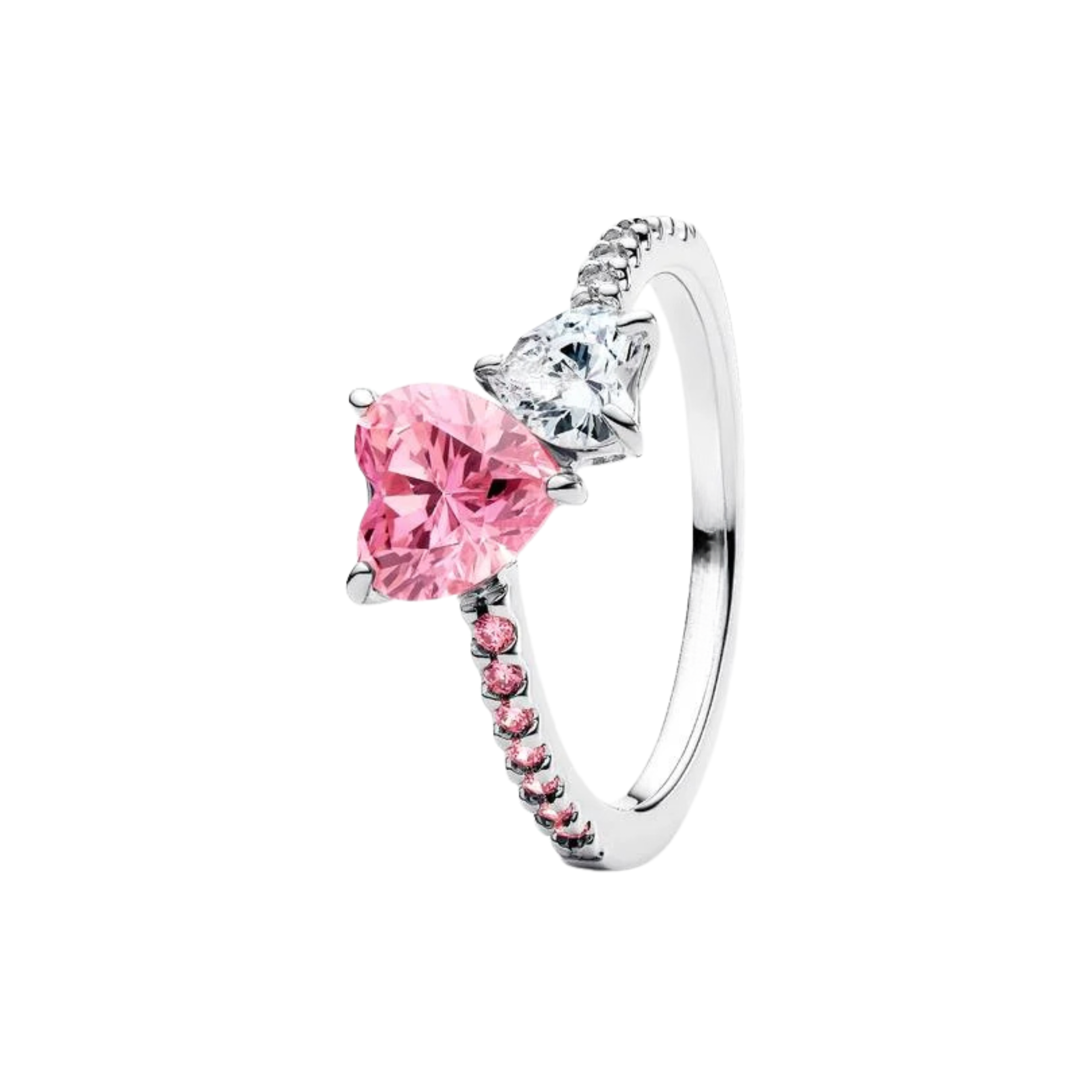 Women's Silver Tone Pink Crystal Rings – Sparkling Heart, Flower & Round Stone Designs, Dainty Stackable Rings, Elegant Fashion Jewelry Gifts for Her