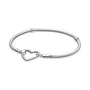 925 Sterling Silver Heart Charm Bracelet for Women – Elegant Snake Chain Bangle