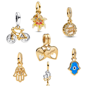 Abalorios de plata de ley 925 chapados en oro – Abalorios de amor, flores, mano de Fátima, madre e hija