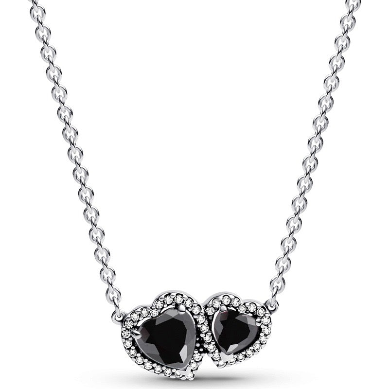 925 Sterling Silver Double Heart Jewelry Set – Necklace, Ring & Stud Earrings with Crystal Stones