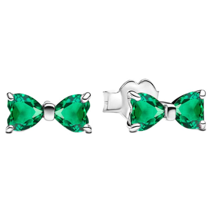 925 Sterling Silver Bow Jewelry Set – Necklace, Ring & Stud Earrings with Color Crystal Stones