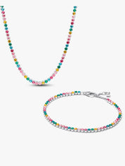 Colorful Crystal Tennis Necklace & Bracelet Set – Multicolor Sparkling Jewelry for Women
