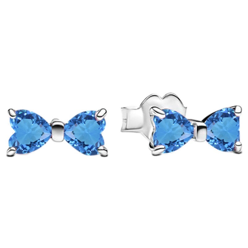 925 Sterling Silver Bow Jewelry Set – Necklace, Ring & Stud Earrings with Color Crystal Stones
