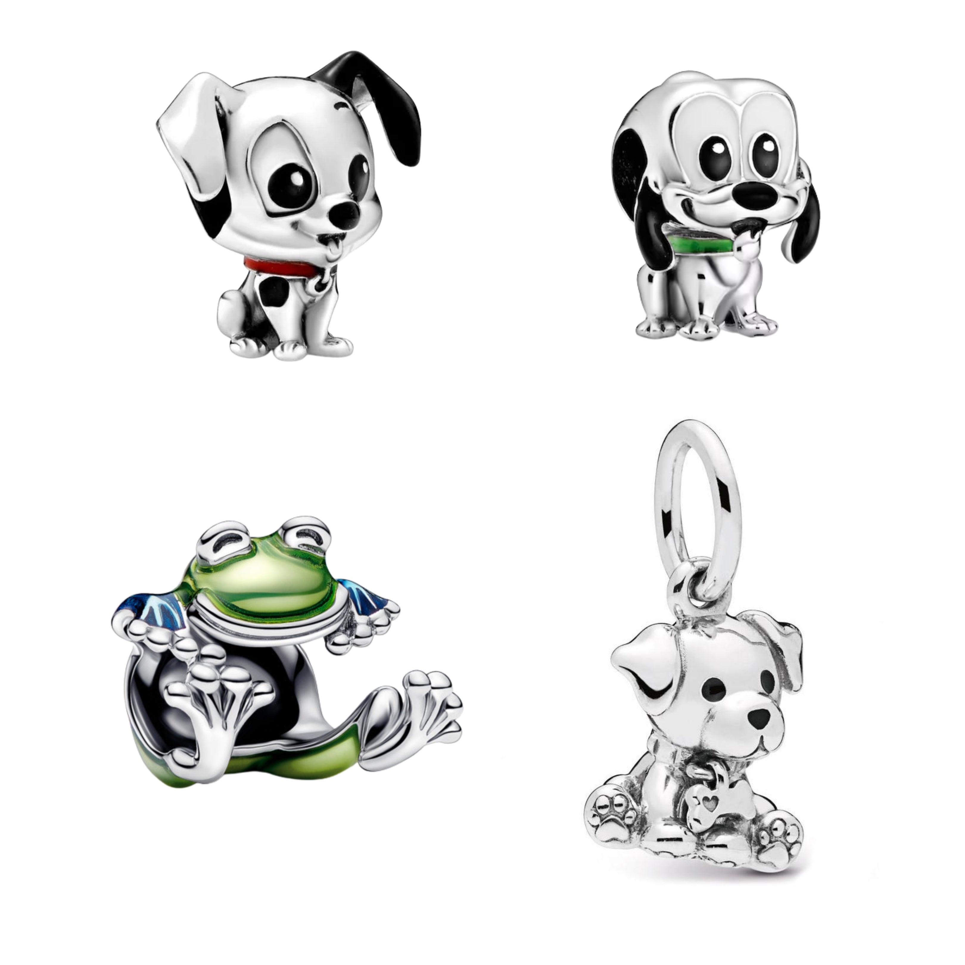 Abalorios de Plata de Ley 925 Perros y animales – Cuentas colgantes de cachorro y rana adorables para pulseras