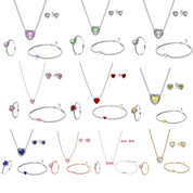 925 Sterling Silver Heart Jewelry Set – Necklace, Ring, Bracelet & Stud Earrings with Crystal Stones