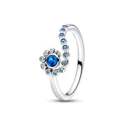 Elegant Ring Set for Women – Pink Flower Ring & Blue Crystal Ring, Stackable Fashion Jewelry Gift