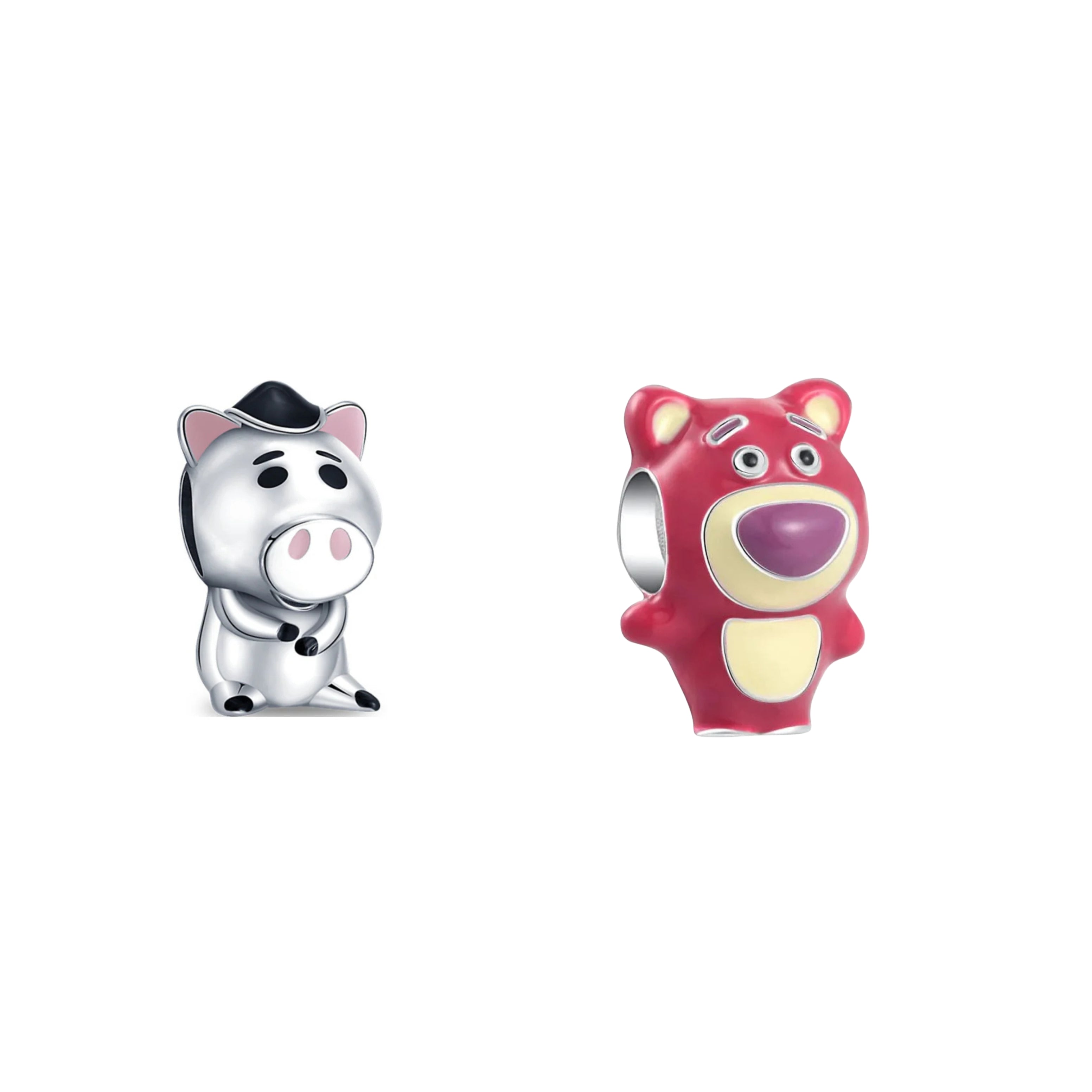 Cute Pig & Bear Character Charm Set | Cartoon Animal Bracelet Charms | Adorable Jewelry Beads