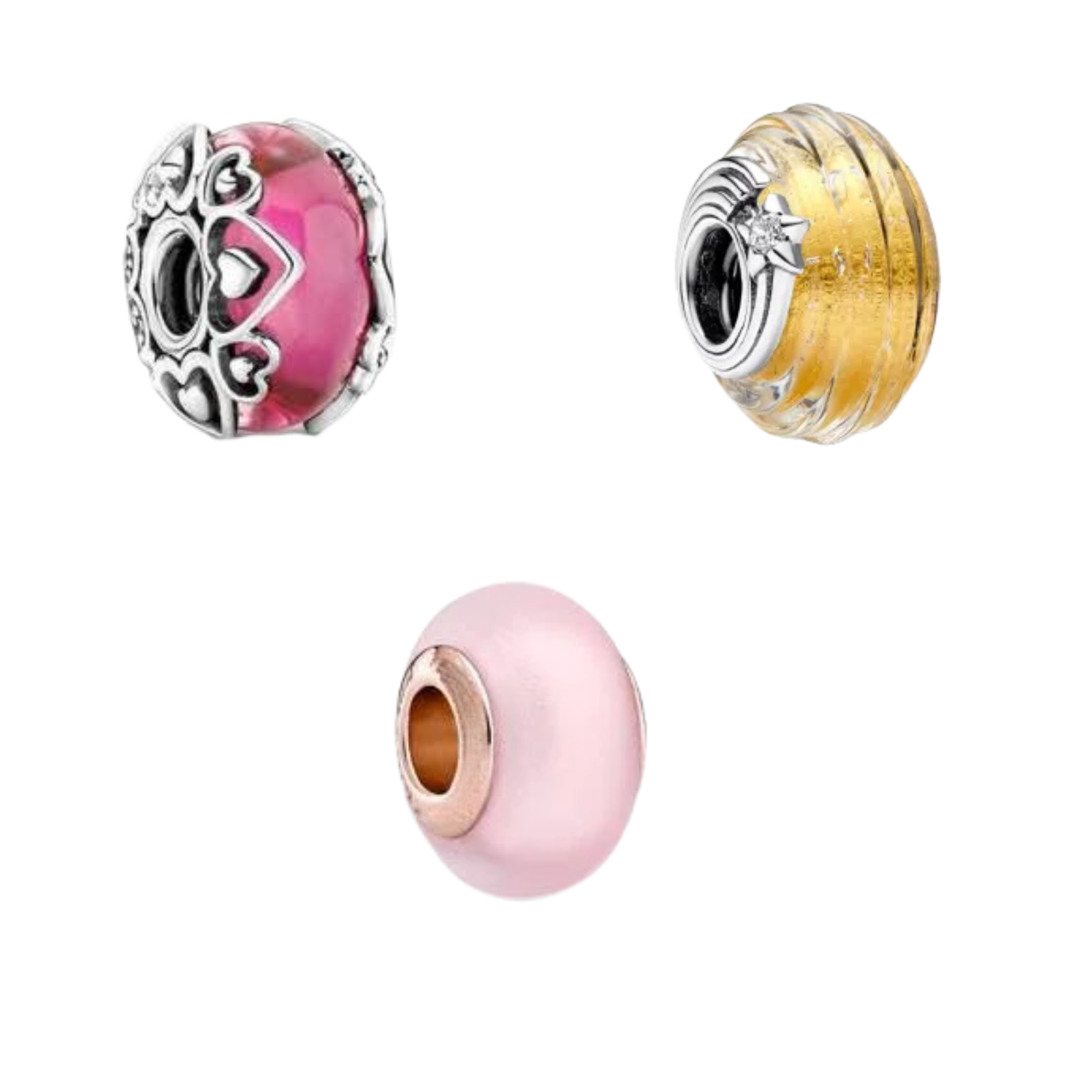 Pink & Gold Glass Bead Charms for Bracelets – Heart Design, Star Accent & Pastel Pink Beads, Colorful DIY Jewelry Accessories for Women