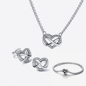 Infinity Heart Jewelry Set – Necklace, Stud Earrings & Charm Bracelet | 925 Sterling Silver Style Gift Set