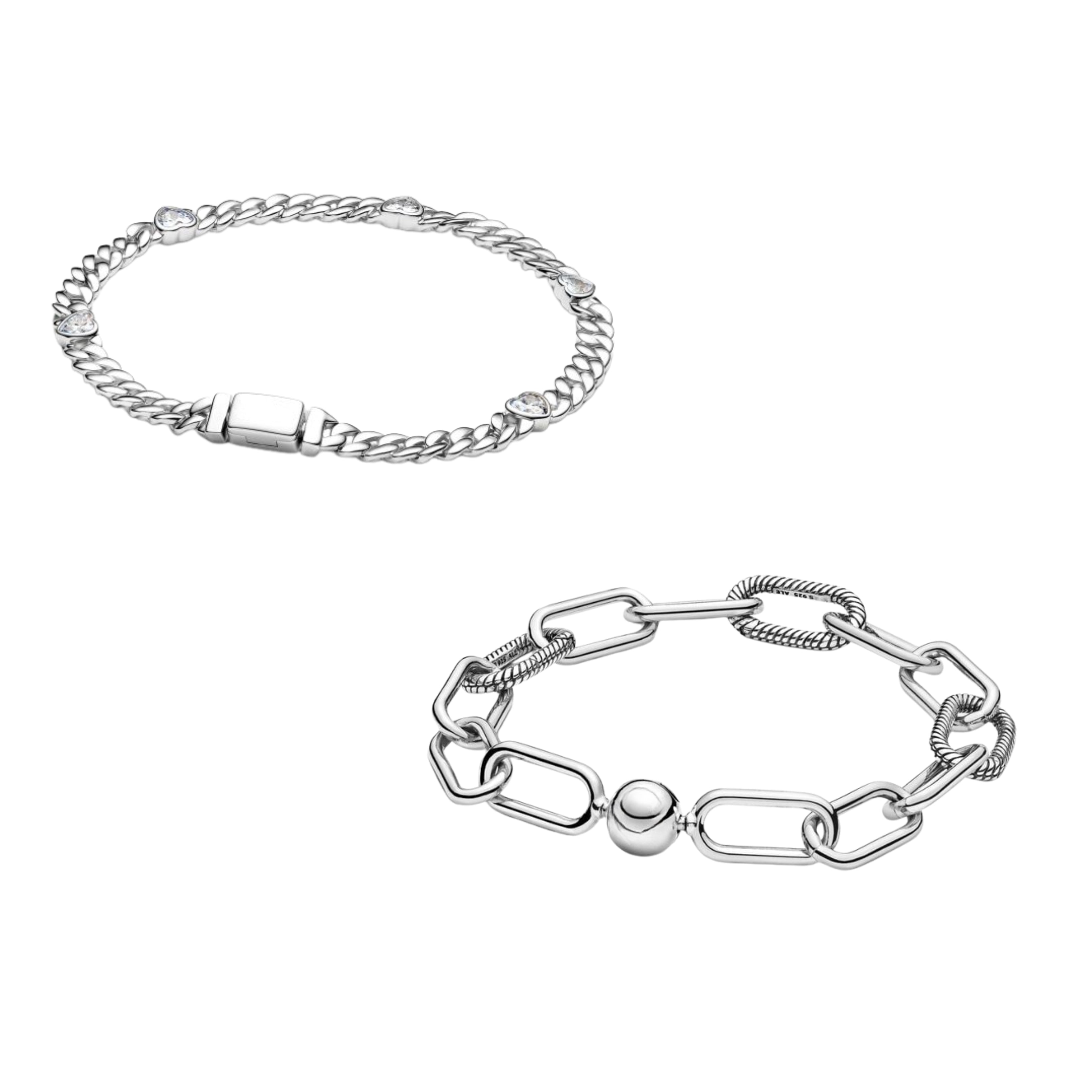 925 Sterling Silver Bracelet Set for Women – Cuban Link & Paperclip Chain Bracelets