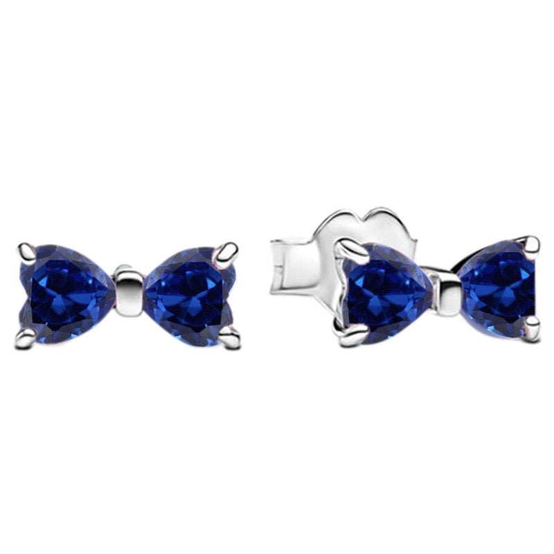 925 Sterling Silver Bow Jewelry Set – Necklace, Ring & Stud Earrings with Color Crystal Stones