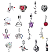 Charms variados de plata 925 para pulsera: viajes, hermana, música, bonitos charms colgantes, regalo para mujer