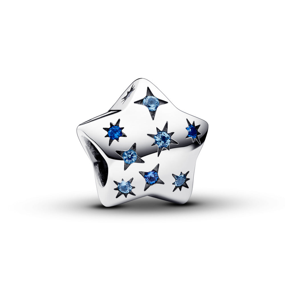 Abalorio de estrella azul para pulsera | Dije de estrella plateada con cristales | Lindo regalo de joyería estética