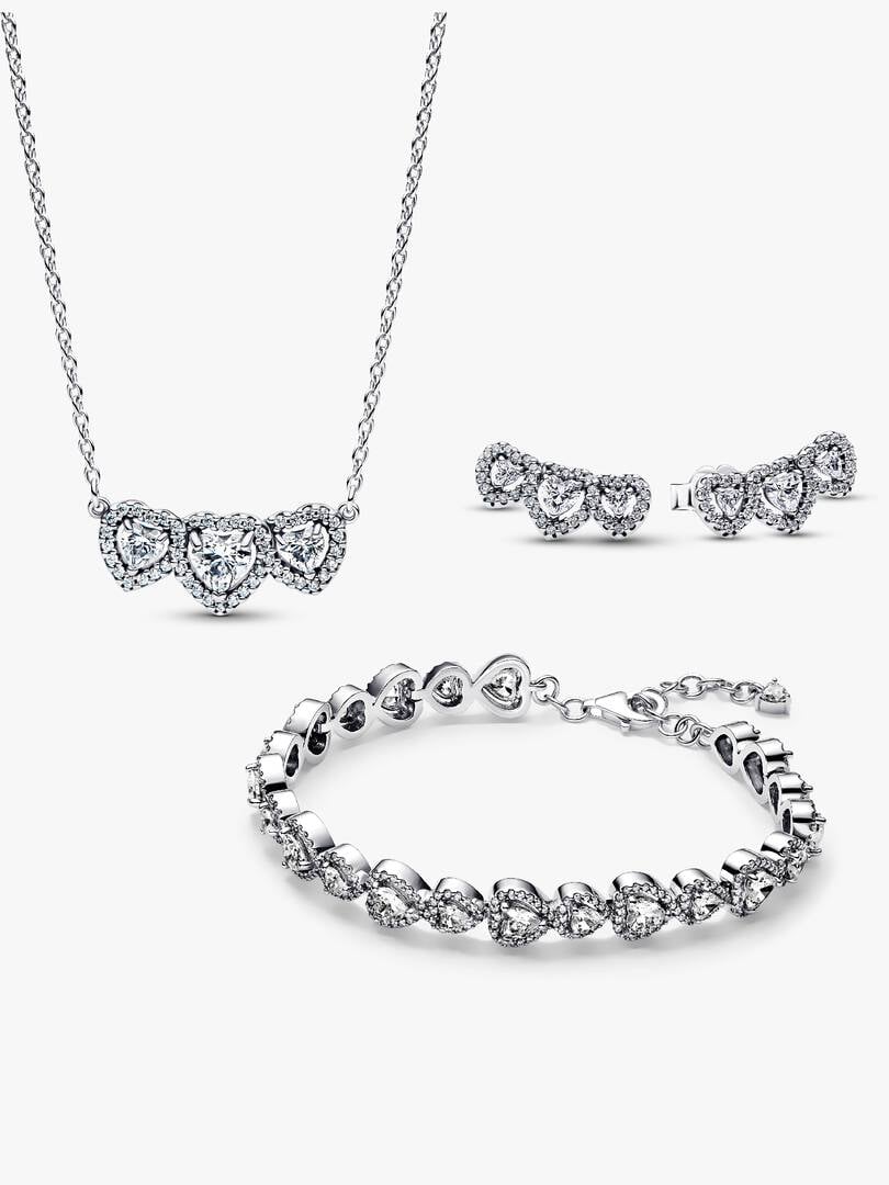 Luxury Heart Crystal Jewelry Set – Necklace, Bracelet & Earrings | Silver Plated Heart Design