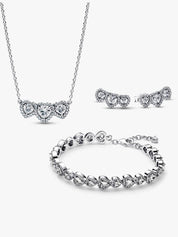 Luxury Heart Crystal Jewelry Set – Necklace, Bracelet & Earrings | Silver Plated Heart Design