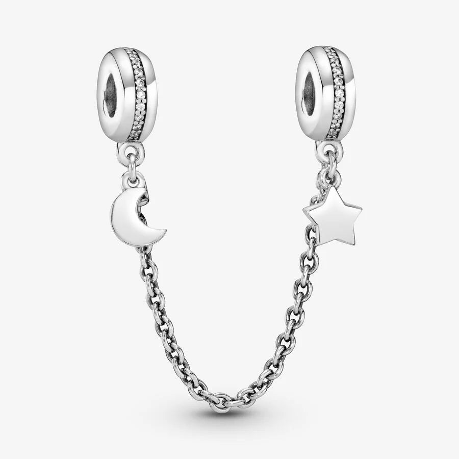 Dije de cadena de seguridad con estrella y luna