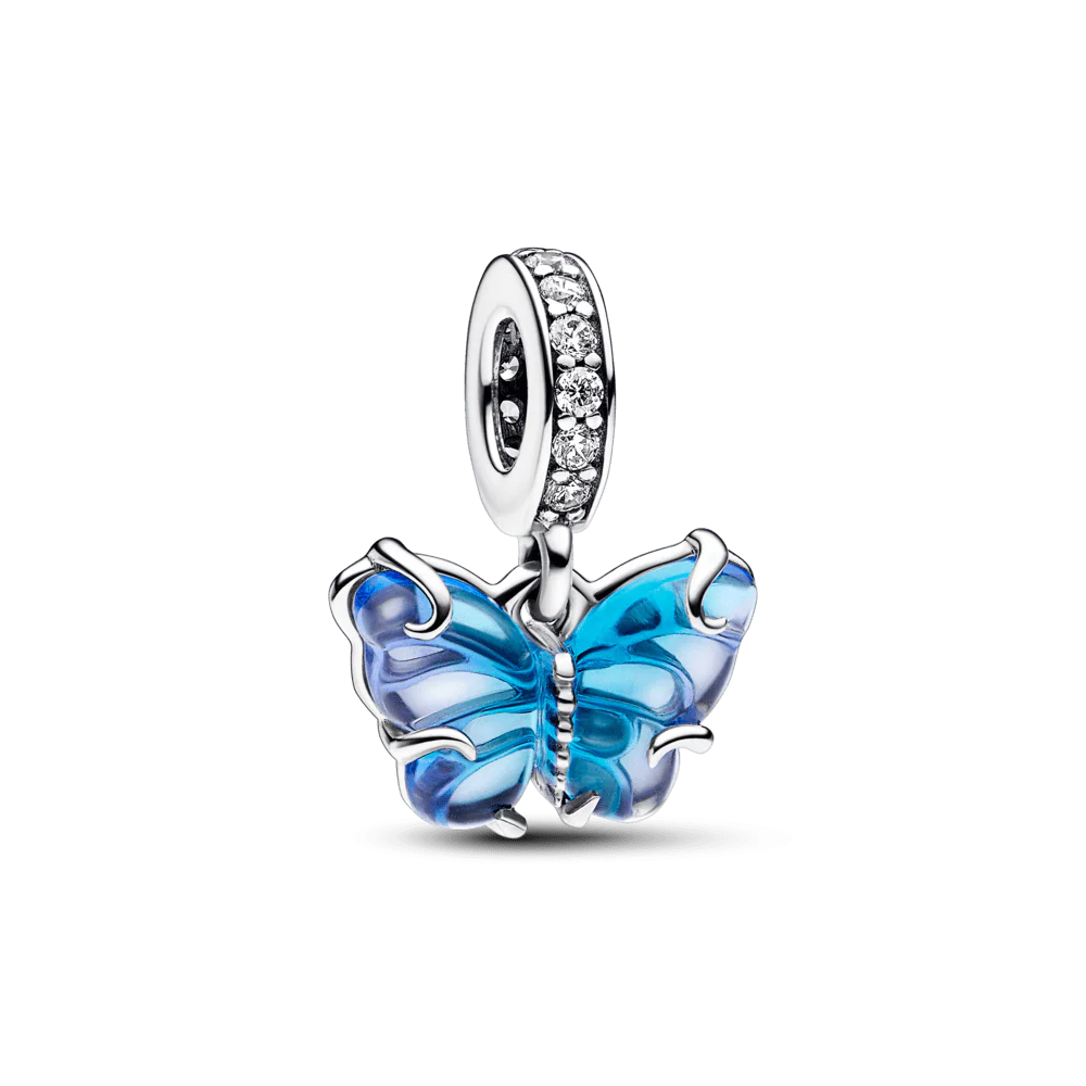 Abalorio Mariposa Azul para Pulsera | Dije Colgante de Cristal y Vidrio | Regalo de Joyería Estética para Mujeres
